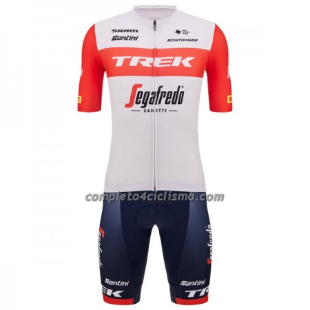 Completo Maglia + Pantaloncino con bretelle 2023 Trek-Segafredo Manica Corta Rosso Bianco